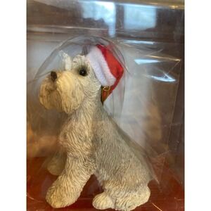 Sandicast Schnauzer Christmas Ornament White Dog Santa Hat New in Box OS21102